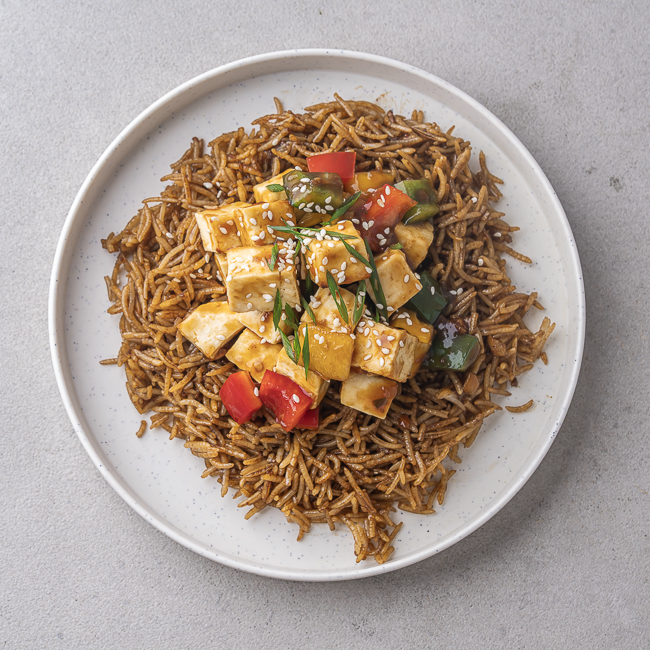 Panner Chilly Semi gravy With Burnt garlic Fried Rice